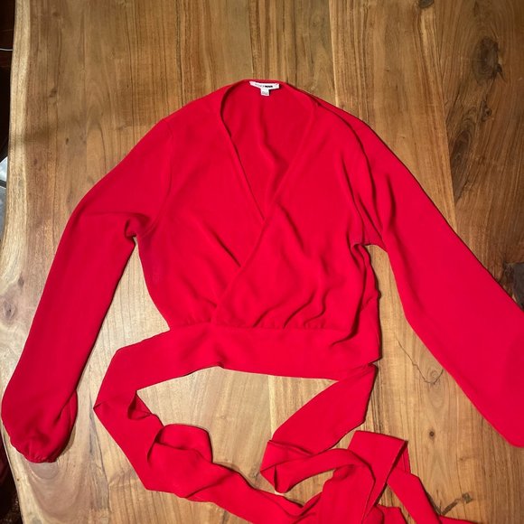 Red Cropped Wrap Top - Picture 7 of 9
